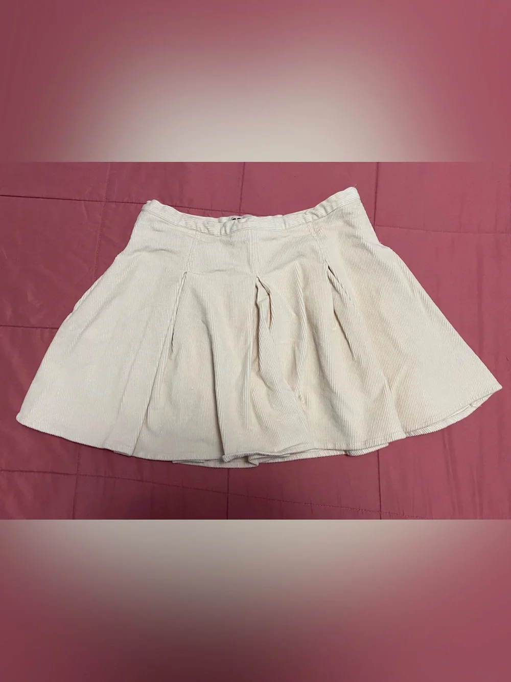 SO Cream Corduroy Pleated Skater Skirt